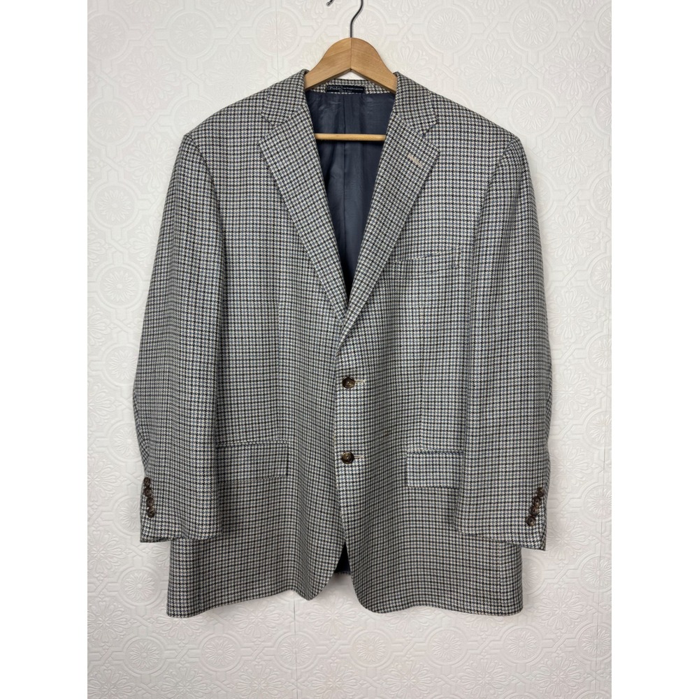 Polo Ralph Lauren Blue Label Silk Wool Houndstooth Blazer Made in Italy 46R
